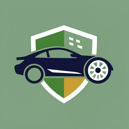 Emblème minimaliste représentant la mobilité italienne avec une voiture, une roue de moto, une route et un bouclier stylisés sur fond uni.